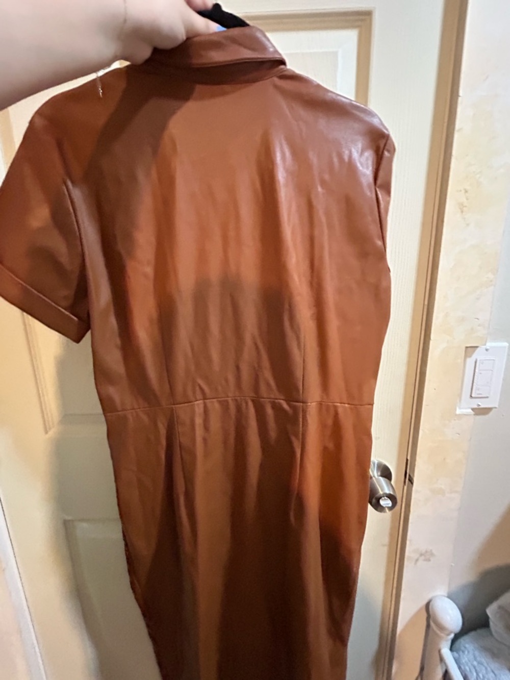 Nine West Cognac Faux Leather Midi Wrap Dress - Picture 6 of 6